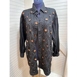 Yak Magic jacket Women's medium‎ Black cotton quilted wood buttons